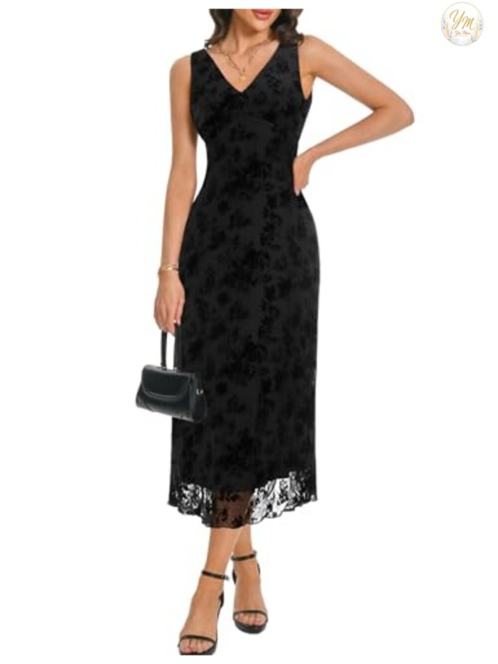 Floral Maxi Dress Women Semi Formal V-Neck Sleeveless Mesh Long Dress